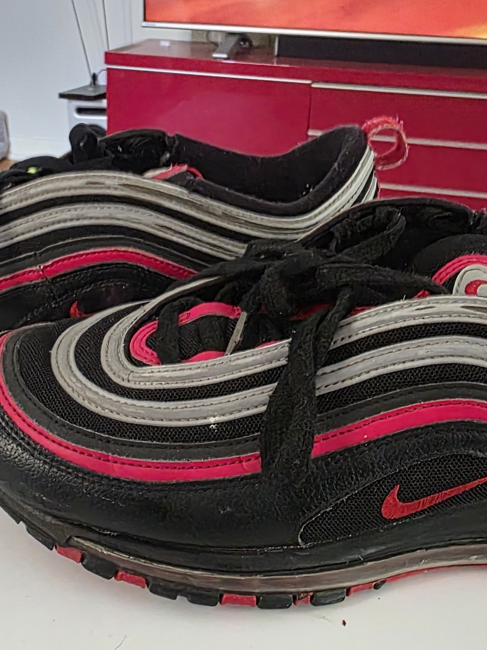 Nike Air Max 97 Mens Size 12 Inspired Sneakers in Black and Red
